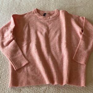 Wool Alpaca Blend Pink Crewneck Sweater Cozy Stretchy Oversized